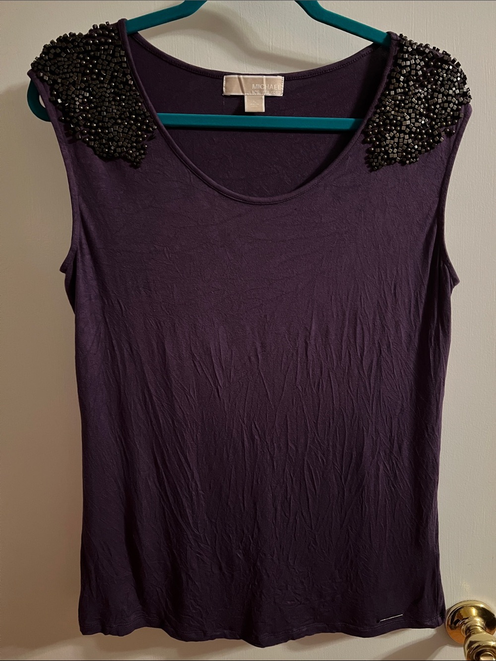 MICHAEL Michael Kors Deep Purple Beaded Shoulder Tank